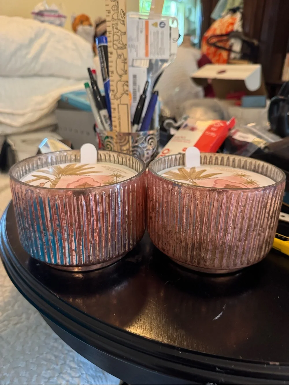 Pink Ribbed Glass Decorative Candle Set - Home Accents